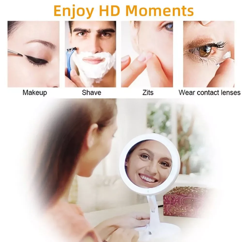 بطارية جافة/USB ثنائي الغرض مرآة على الوجهين LED مرآة ماكياج المحمولة مرآة ماكياج ضوء ماكياج مع تكبير 10X #4