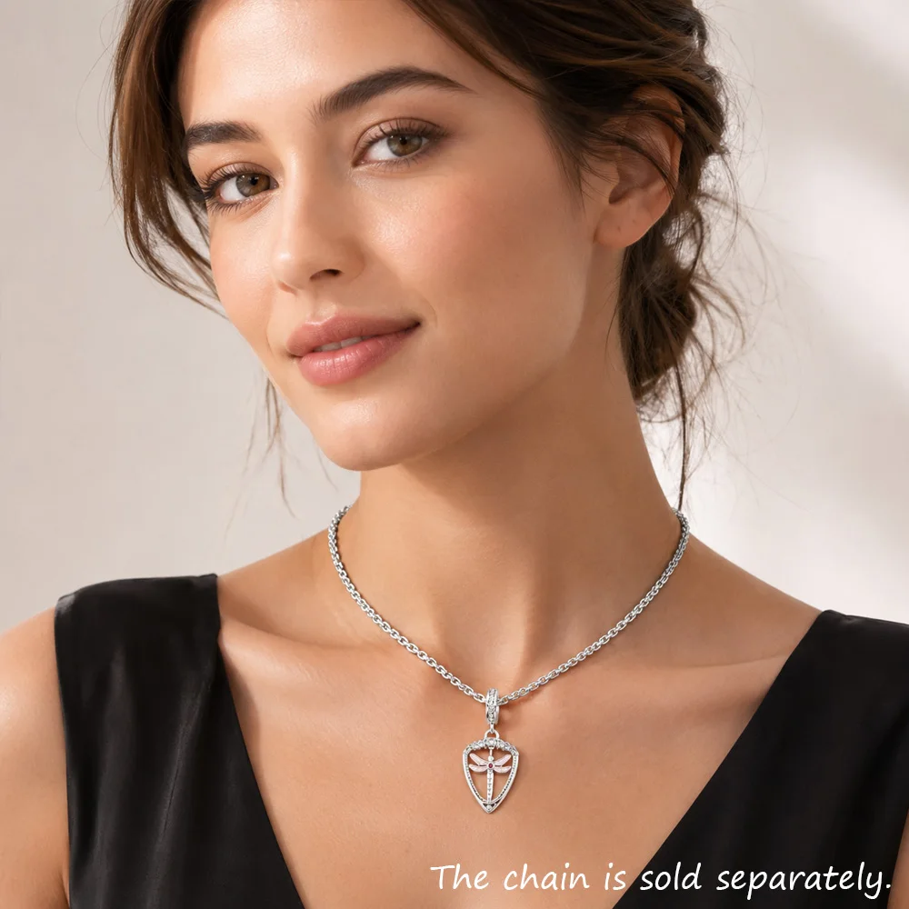 Pink Dragonfly Dangle Charm Pendants For Women 925 Sterling Silver 2022 New Romantic Jewelry