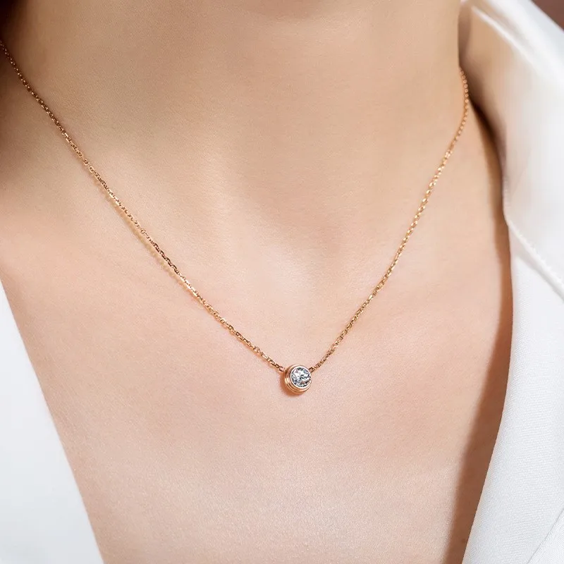 Simple Stainless Steel Single CZ Pendant Necklace for Women Girl