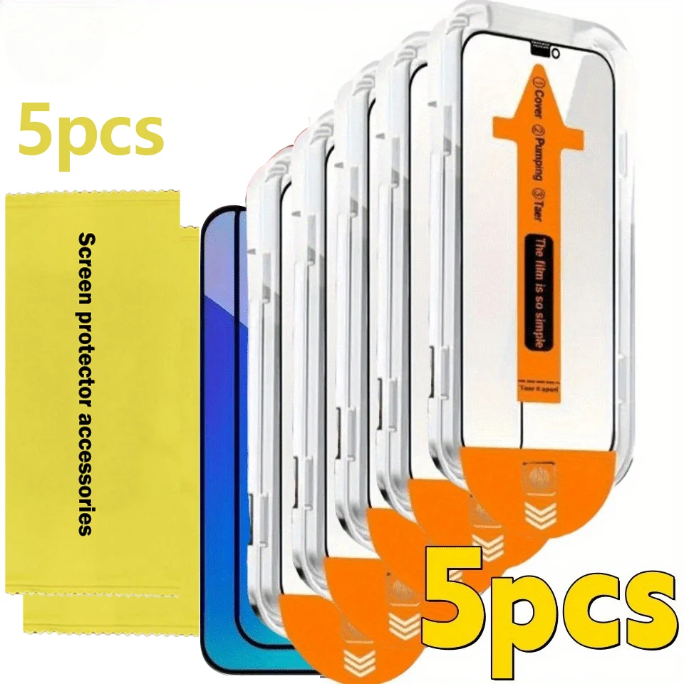 

5pcs HD Tempered Glass Screen Protectors for iPhone 16 17 Pro Max 15 Plus 14 13 12 11 SE3 Scratch-Proof Dust-Free Installation