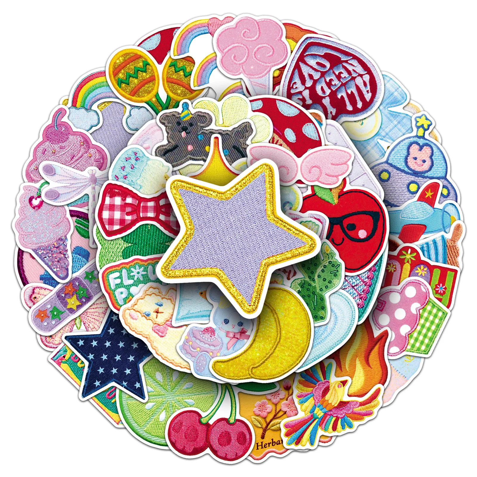 

50PCS Cartoon Embroidered Fabric Art Graffiti Stickers Childhood Memories Fun Decal Kids Toy Gift for Notebook Phone Guitar