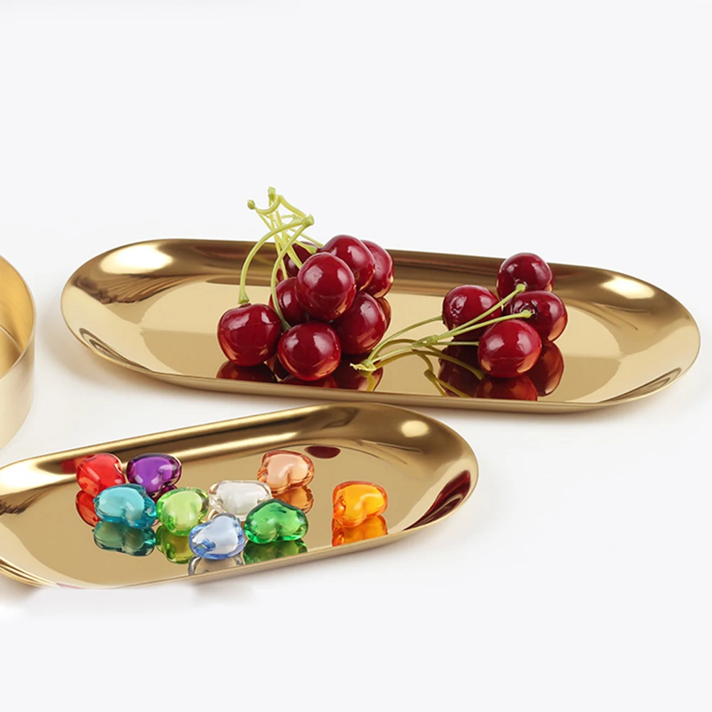 

Oval Jewelry Tray Nordic Style Mirror Polished Stainless Steel Serving Platter Metal Storage Organizer For Dresser Vanity