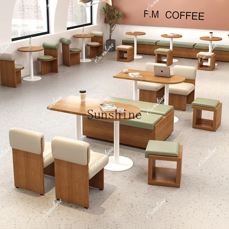 

Cream Wind Card Seat Sofa Stool Cafe Milk Tea Shop Dessert Shop Book Bar Table and Chair CombinationE