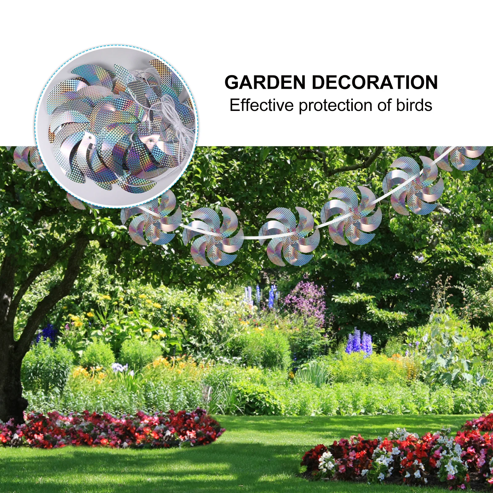 1Set Pinwheels String 10m Reflective Rotating Bird Blinder Protection Garden Yard Outdoor Decor Sparkly Holographic Spinners