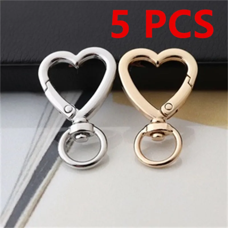 5PC Heart Spring Gate Rings Openable Keychain Leather Bag Belt Strap Dog Chain Buckles Snap Closure Clip Trigger DIY Accessorie