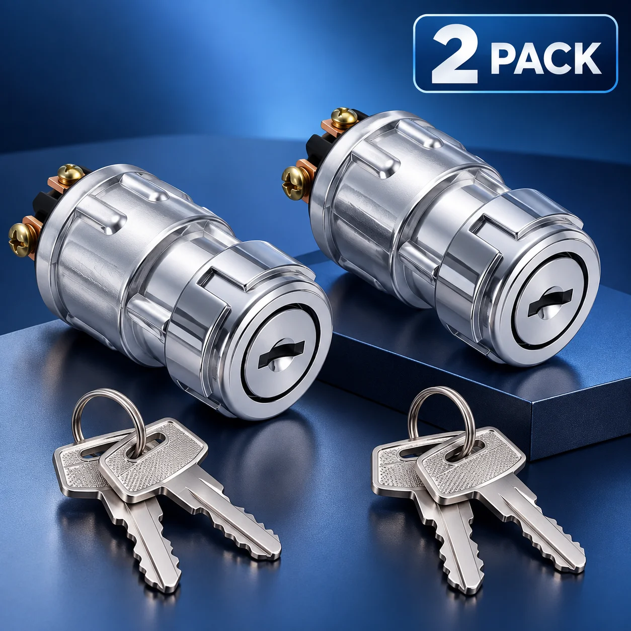 2 Pack Keyed Ignition Switch with 4 Keys, 3-Terminal Starter Switch