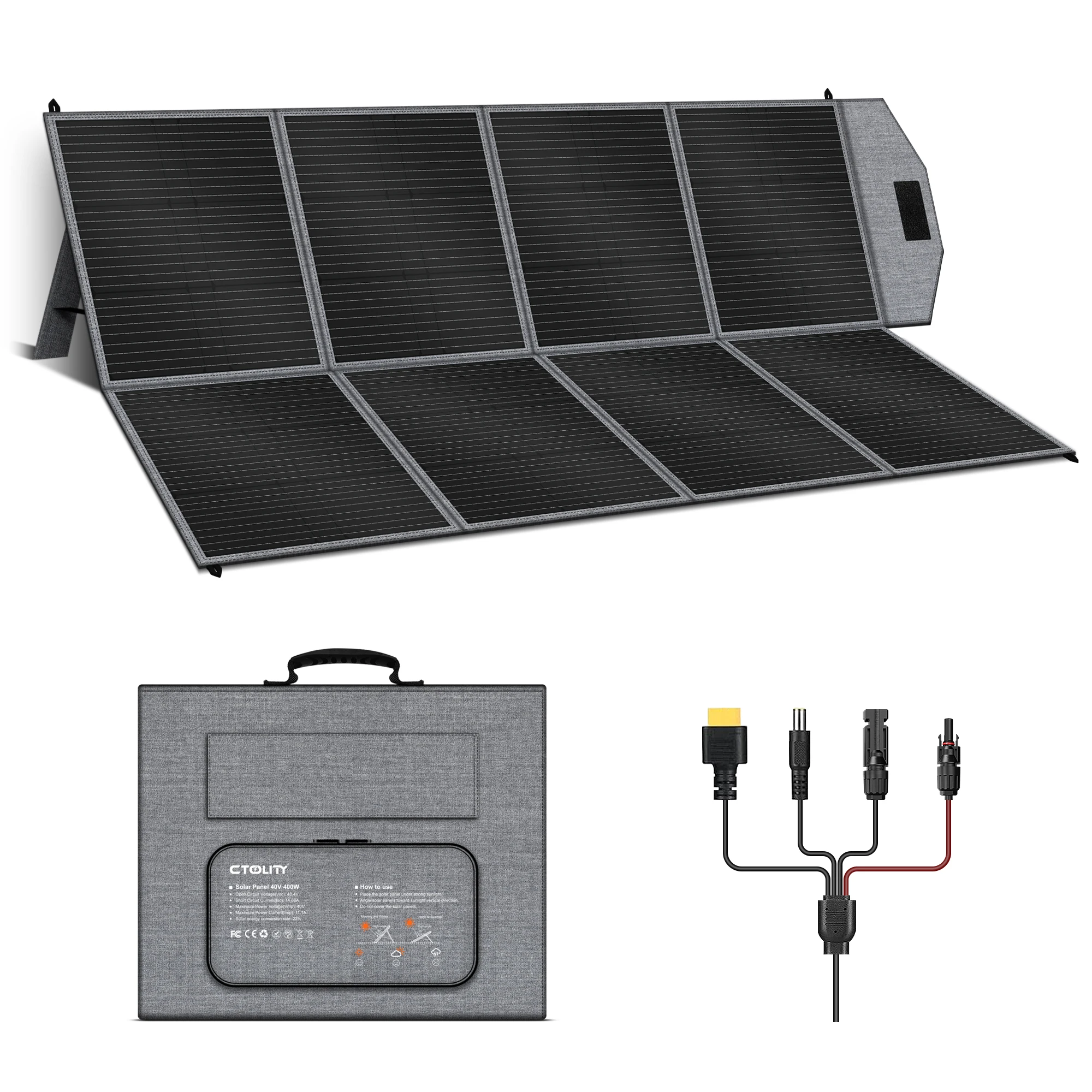 CTOLITY SP400 400 Faltbares Solarpanel 41V 9.8A Solargenerator für Powerstation, netzunabhängige Stromversorgung im Freien, Wohnmobil, Camping