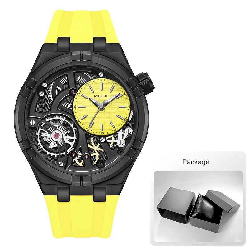 MEGIR Military Sport Quartz Watch for Men Fashion Black Silicone Strap Waterproof Wristwatch with Luminous Hands MN8111G
