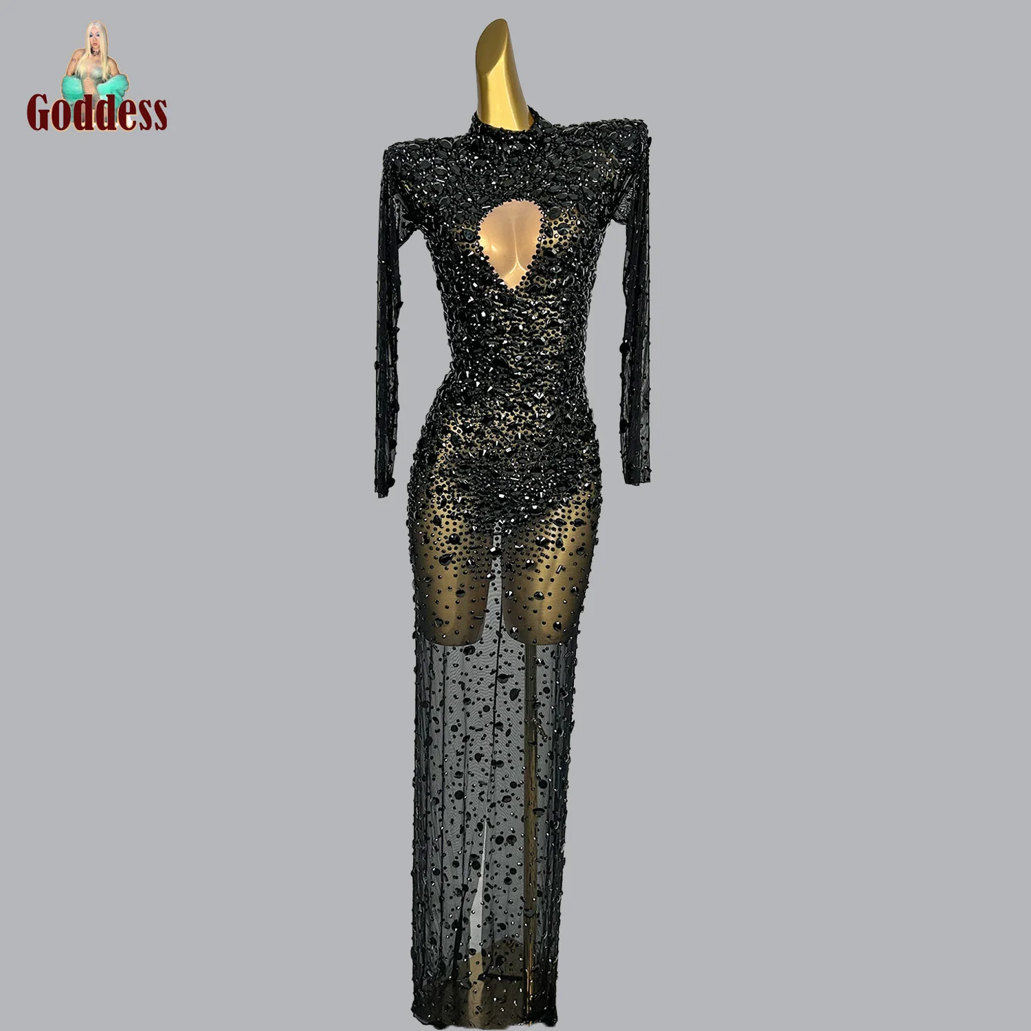 

Sparkling Diamond Elegant Sexy Long Sleeve Slimming Banquet Dress Birthday Party Evening Dress Bar Club Singer Performance Dress