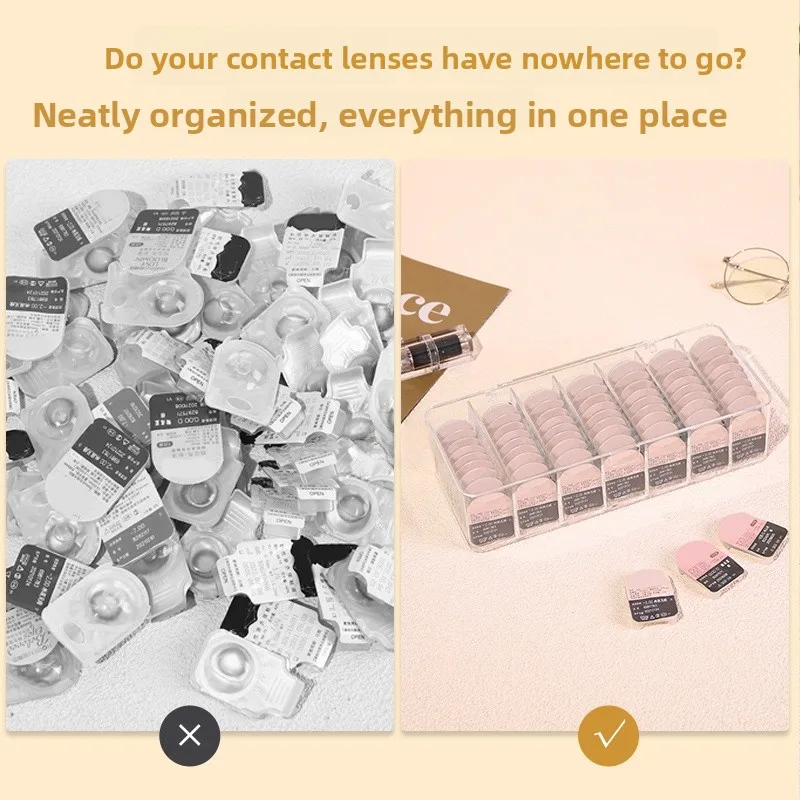 صندوق تخزين مكتبي شفاف بسعة كبيرة، عدسات لاصقة، حقيبة تخزين للاستعمال مرة واحدة للطلاب، صندوق منظم مستحضرات التجميل #4