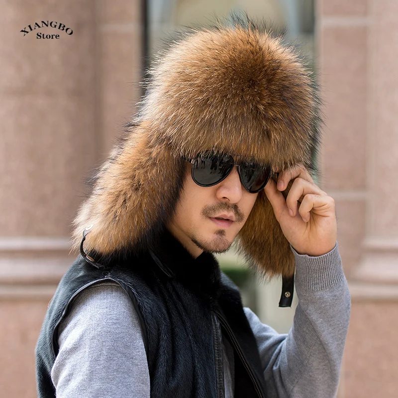 2024 Winter 100% Real Sliver Fox Fur Bomber Russian Ushanka Bomber Hats Pilot Trapper Trooper Hat Fur Earflap Hat Men Snow Caps