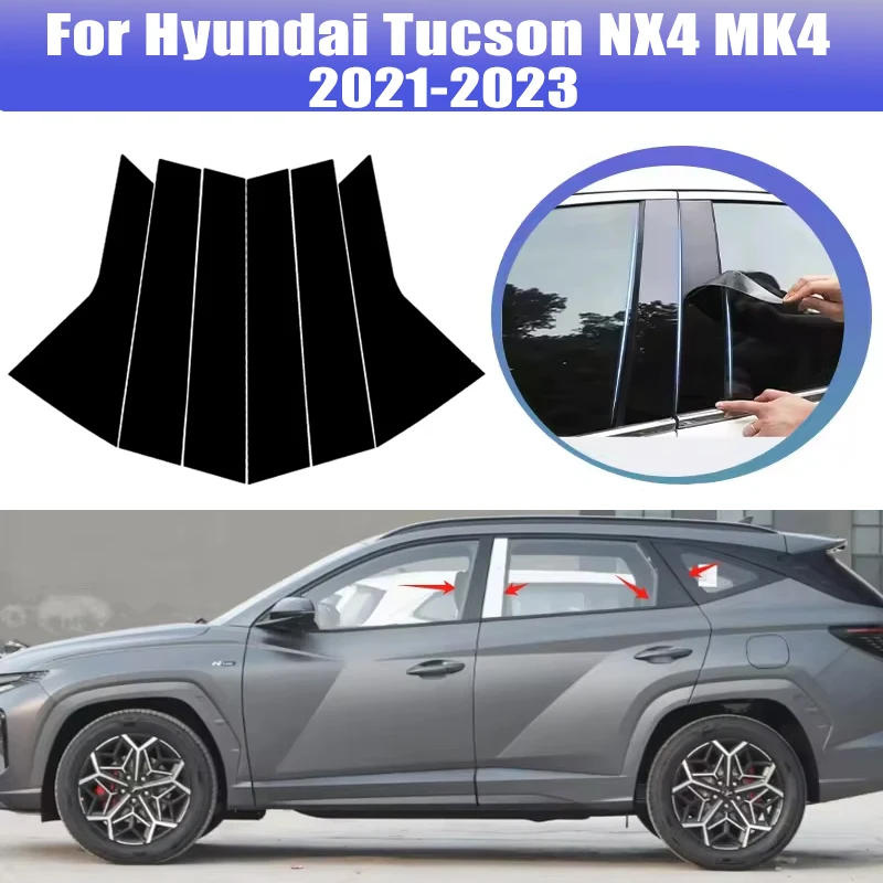 

6pcs For Hyundai Tucson NX4 MK4 2021-2023 2022 Window Trim Covers Center Film Column B C Pillar Posts Sticker Car Accessories