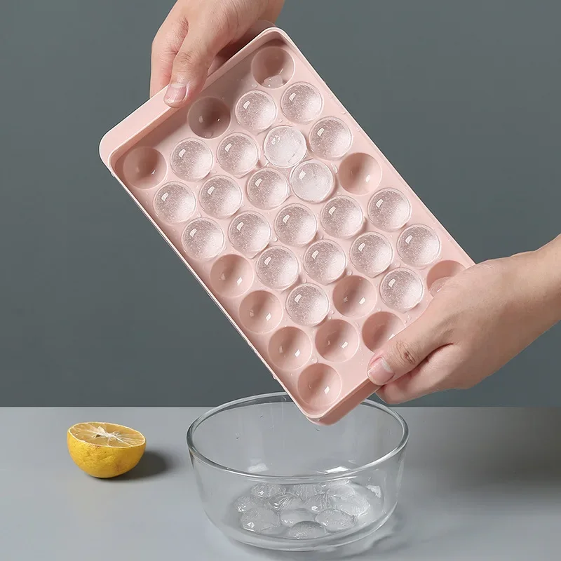 3D Round Ice Cube Tray with Lid Plastic Diamond Style Ice Mold Refrigerator Spherical DIY Moulds Ice Ball Maker Kitchen Tools