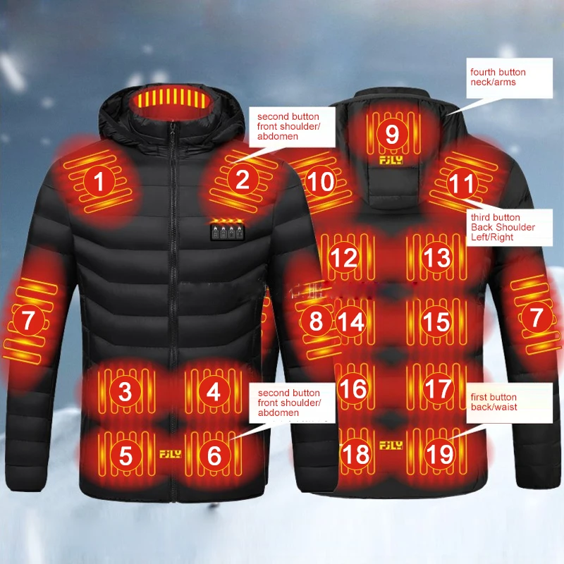 Chaqueta calefactora eléctrica para hombre y mujer, abrigo impermeable de algodón con USB, ideal para deportes al aire libre, 19 Áreas, Invierno