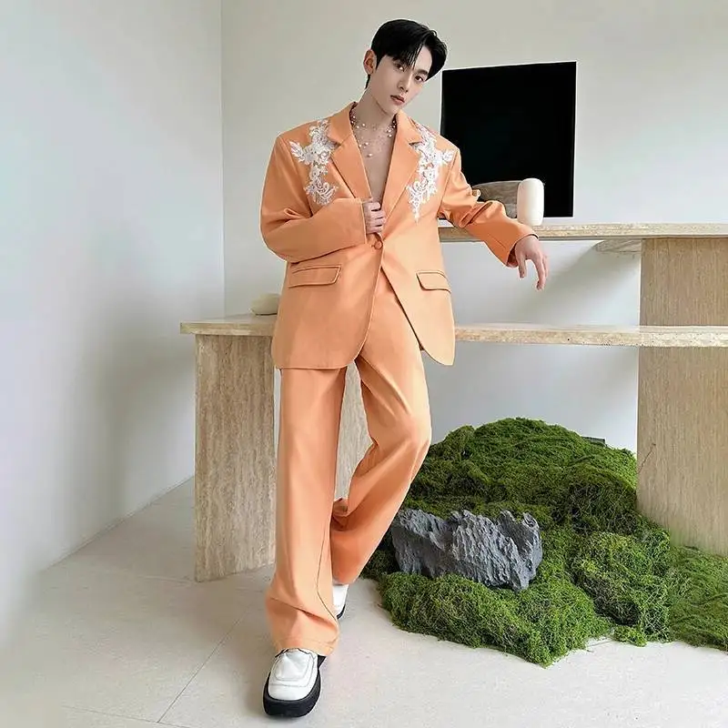 LUZHEN Spring New Elegant Temperament Luxury Two-piece Sets 2026 Men's Fashion Handsome Embroidery Patchwork Blazer Suits JY8403 view 3