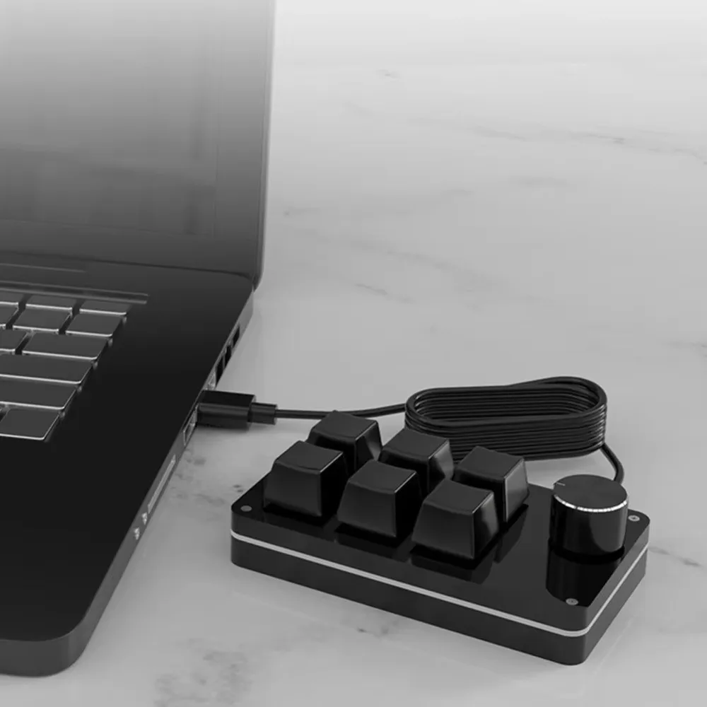 Mini RGB Mini Custom Programming Keyboard Hot Swap USB Wired Gaming Keypads 1 Knob 6 Keys Mechanical Keyboard Programming