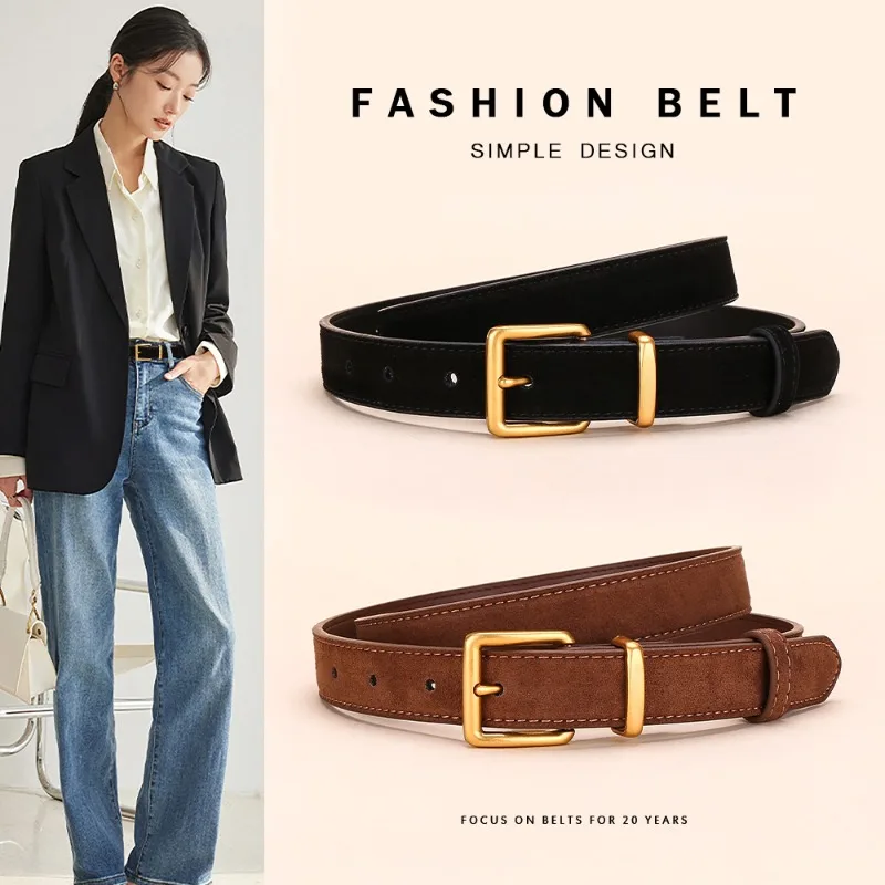 Luxury Belt Versatile Decoration Women's Jeans with Genuine Leather Belt High-end Feel Matte Needle Buckle Fashion