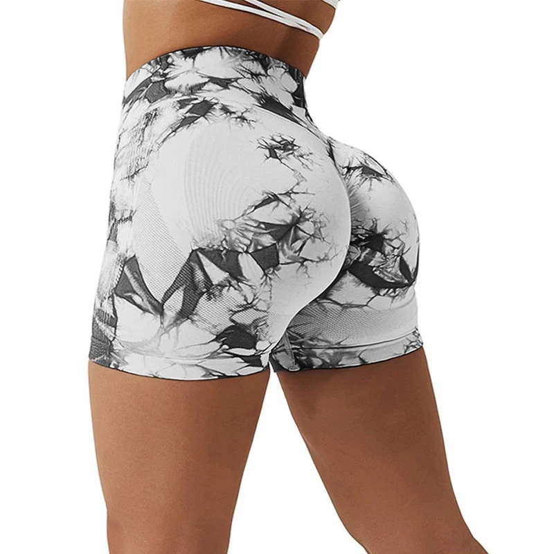 Seamless High Waist Shorts Women Tie Dye Shorts Sexy Hip Liftting Stretchy Yoga Shorts Workout Running Knited Skinny Gym Shorts