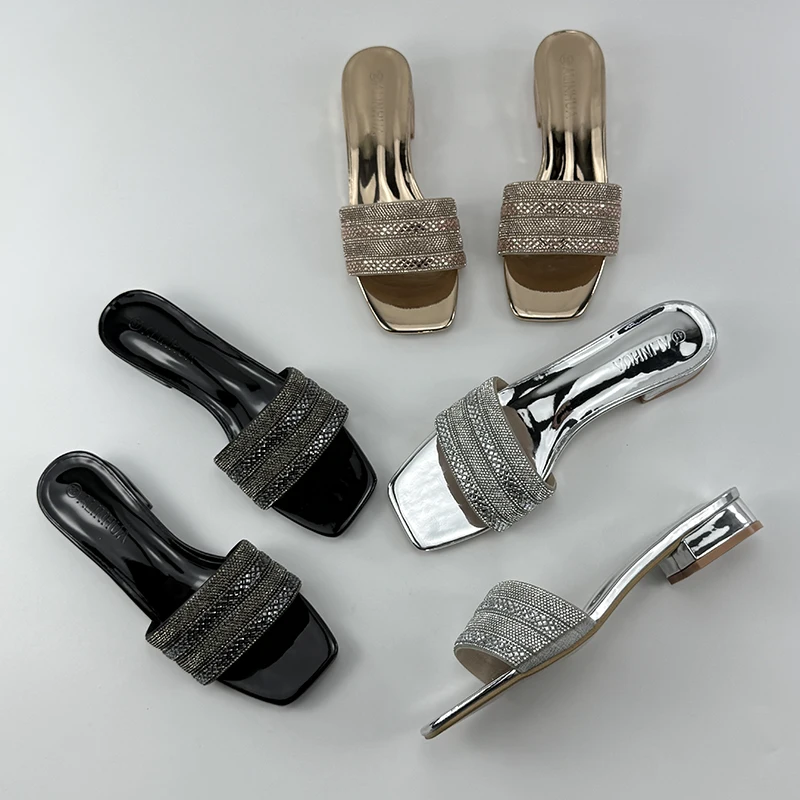 

Summer 2025 Sexy Open-Toe Faion Diamond Mid-Heel Sandals Women's Outdoor Slippers Trendy Slip-On oes Square Head Rubber Sole