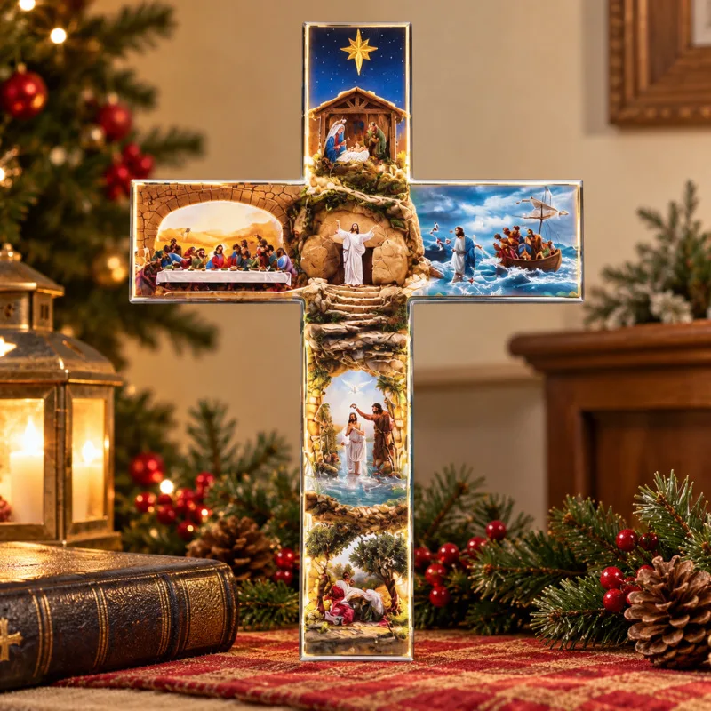 LED Lighted Acrylic Cross 30cm Illuminated Christian Jesus Nativity Religious Art Home Church Christmas Decoration Gift