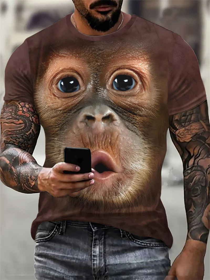 Męskie koszulki ze wzorem orangutan Śmieszne koszulki 6XL Plus Size Krótki rękaw z nadrukiem 3D Animal Street T Shirt Summer O-Neck Casual Tops