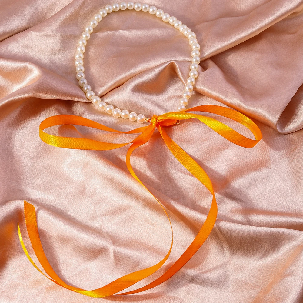 Aihua Koreanische Imitationsperlen-Halskette für Damen, Choker, modische schwarze Samt-Halskette mit verstellbarer Schleife, Hochzeitsschmuck, Geschenkidee – Detail 12