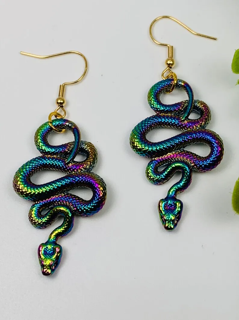 1 Pair Aesthetic Vintage Psychedelic Snake Dangle Earrings Serpent Earrings Pagan Gothic Amulet Witch Jewelry