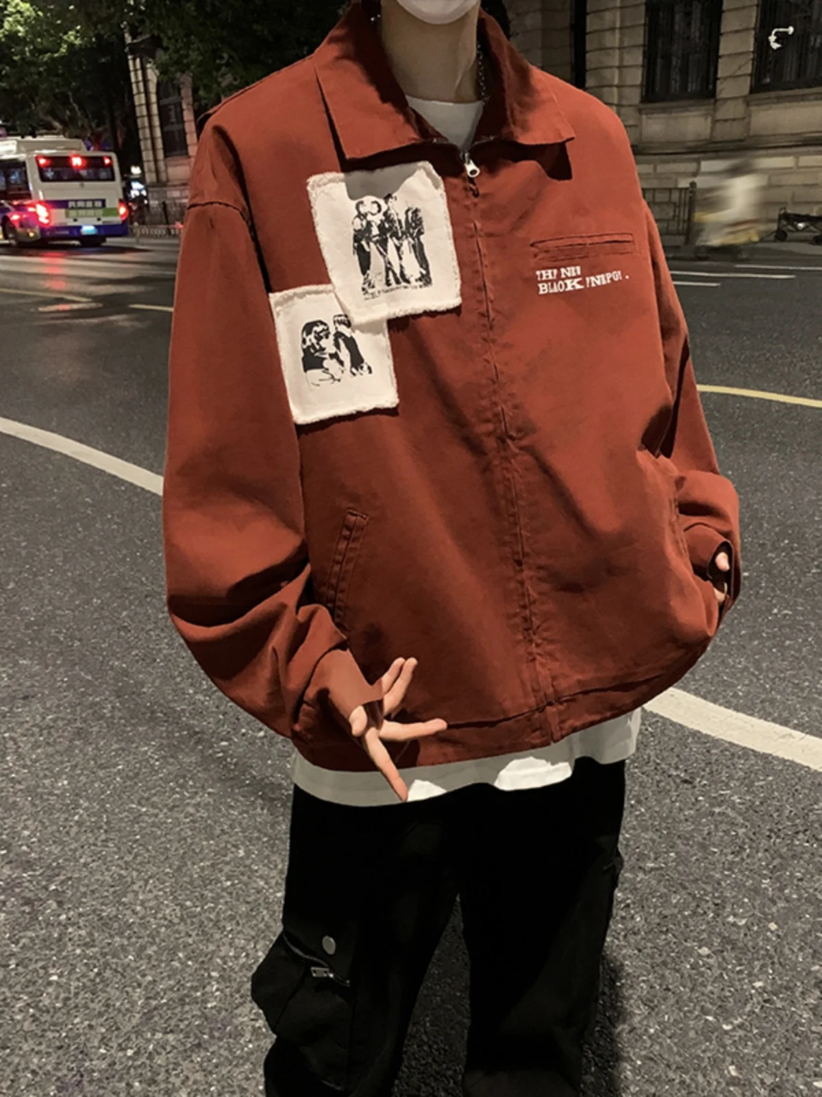 

Cleanfit American Sle Casual Jaet Men's Vintage Patchwork Loose Fit Hipster Spring Autumn Outerwear Zipper Closure