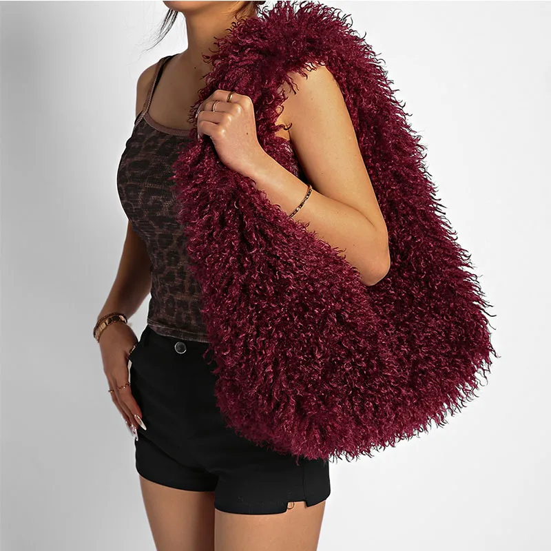 

Women Plush Bag Shoulder Bag Women's Bag Plush Large-Capacity Faux Sheep Wool Shoulder Bag Fhandbags Woor Women New Bag Tote Bag