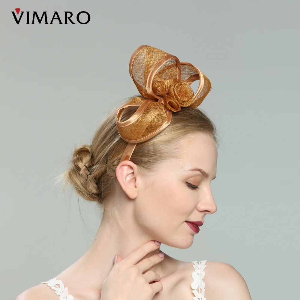 VIMARO Gold Sinamay Fascinators for Women Elegant Headbands Fascinator Hats for Women Wedding and Church Hat Derby Tea Party