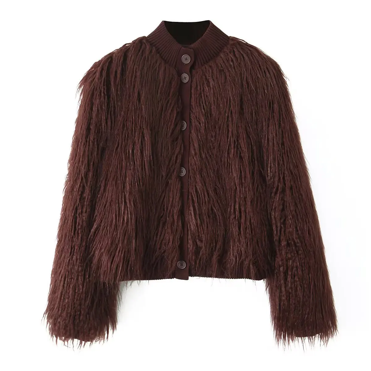 

2025 autumn and winter new European and American women's clothing street fashion artificial fur effect knitted jacket