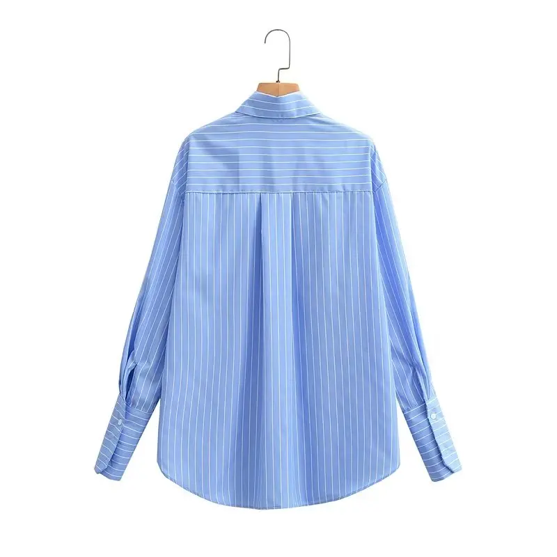 Maxdutti Fashion Blouse Women Blogger Boyfriend Loose Shirt Blue Striped Casual