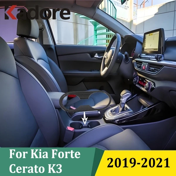 

For Kia Forte Cerato K3 2019 2020 2021 Carbon Fiber Front Water Cup Bottle Holder Cover Trim Organizer Car Interior Accessories