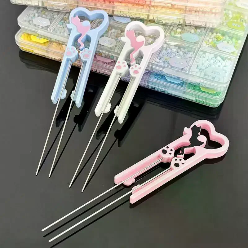 [MA]3D Printing Kitten Perler Bead Tweezers Handmade Multifun Collage Beans Needle Handheld Double Needles Perler Bead Tweezer