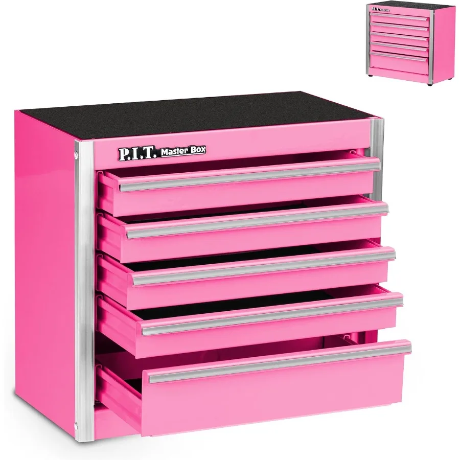 صندوق أدوات فولاذي محمول بخمسة أدراج مع بطانة بتصميم وردي صغير لتخزين الأدوات المدمجة مثالي للمنزل DIY Proj