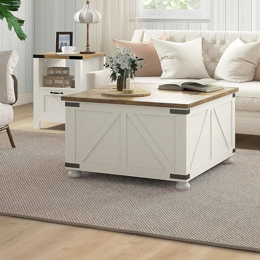 

Coffee table, square coffee table with storage, center table with hinged flap lift, top and hidden space