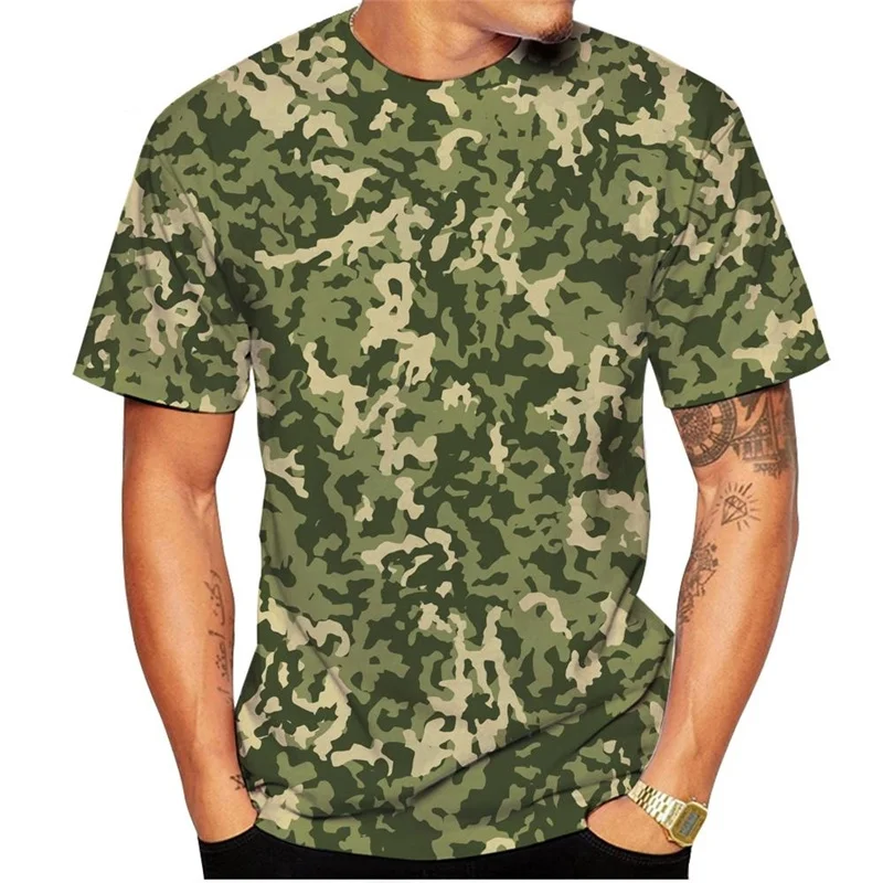 New Camouflage 3D Printed T Shirt For Men Outdoor Camping Casual Short Sleeve Camo Sports Gym Fitness Soldiers T-shirt Clothing