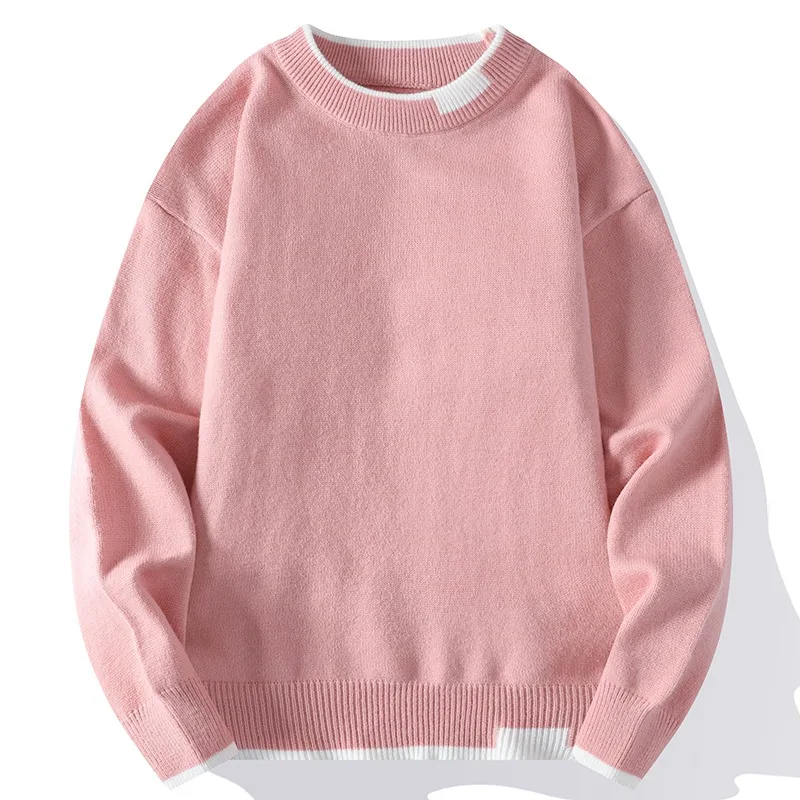 2026 Spring Autumn Men's Round Neck Knitted Sweater Patchwork Fashion Youthful Vitality Casual Knit Pullovers Warm Sweaters Men
