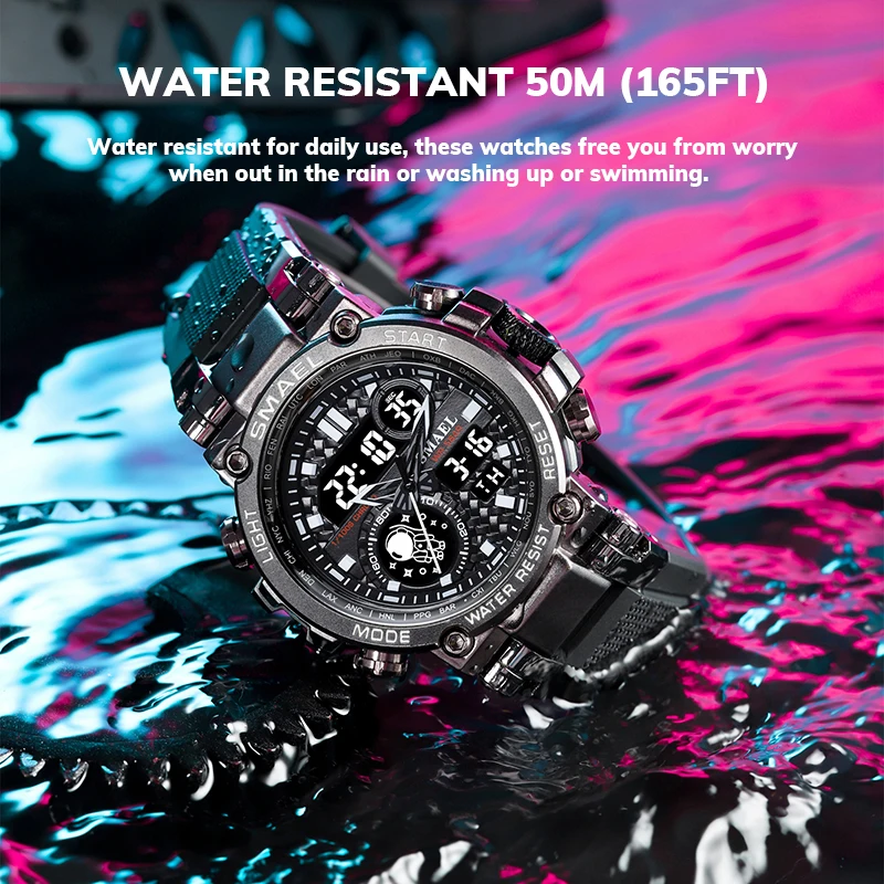 SMAEL Fashion Sporty Watch for Men Creative Weave Texture Dial Clock Waterproof Chronograph Digital Man Watch 8093 reloj hombre