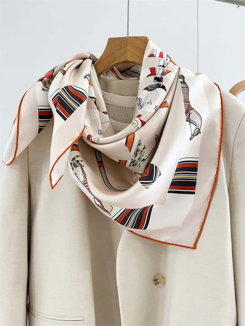 

Двусторонний шелковый шарф 90 см, роскошные квадратные шали, банданы ручной работы, топы, аксессуары, сумка для волос, аксессуары