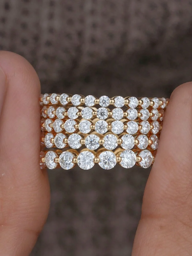 925 Sterling Silber Elegante Echte Moissanit Diamant 2 MM Glänzenden Runde Ring Für Frauen Party Luxus Hohe Qualität Edlen schmuck – Detail 5