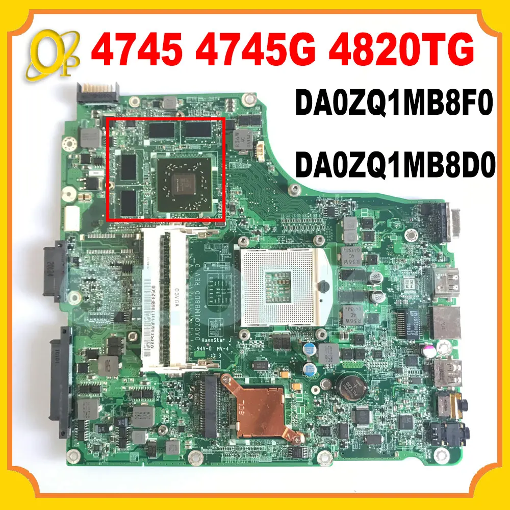 DA0ZQ1MB8F0 DA0ZQ1MB8D0 motherboard for Acer Aspire 4745 4745G 4820TG laptop motherboard MBPVL06001 HM55 DDR3 100% tested