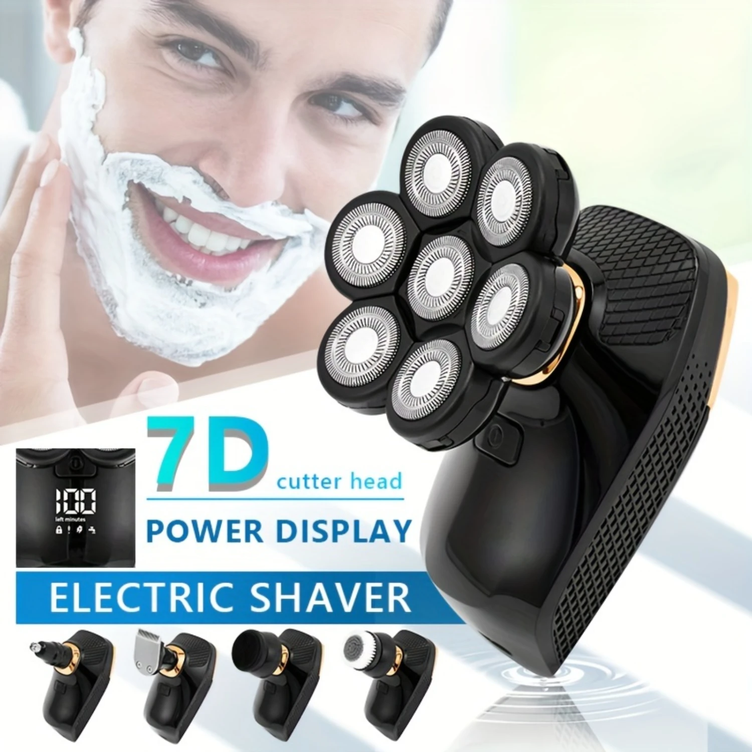 5-In-1 Men's Rechargeable Shaver Trimmer Clipper - Rotary Bald Head Portable Face Beard Hair