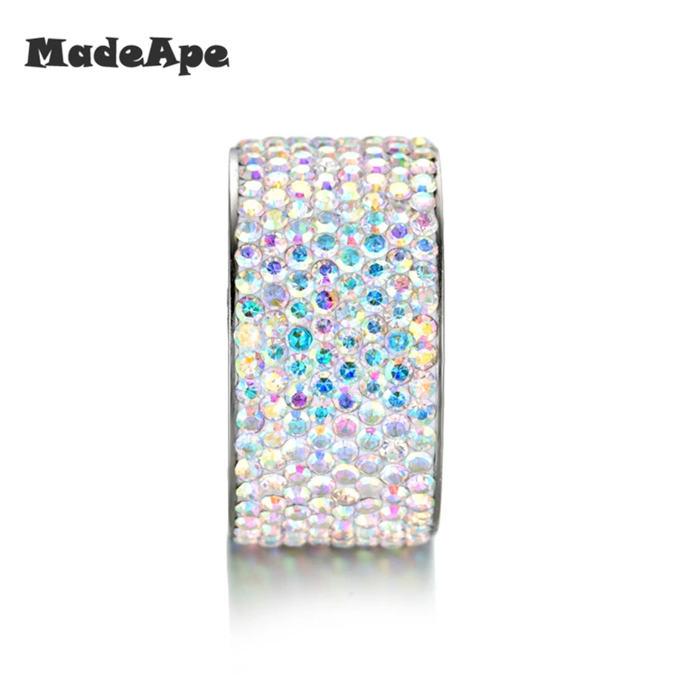 MadApe Wholesale High Quality Classic Stainless Steel 8 Row Crystal Jewelry Women Wedding Ring 12mm 6-9#