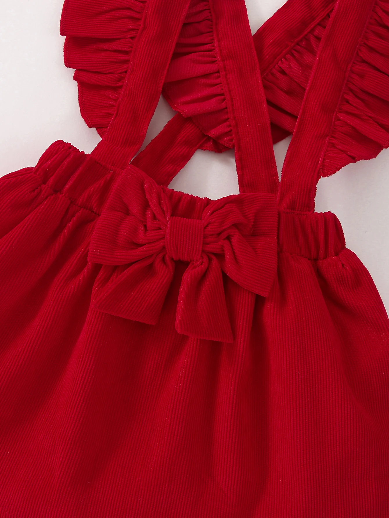 Modisches Lässiges Einfarbiges Kleid mit Schleifendekoration und Schulterriemen für Babymädchen Einteiliges Frühlings- und Herbstkleid – Detail 4