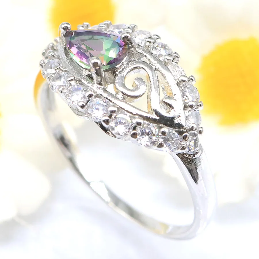 19x11mm 3.2g Fire Rainbow Mystical Topaz Fire Rainbow Violet Topaz Real Blue Sapphire Silver Rings