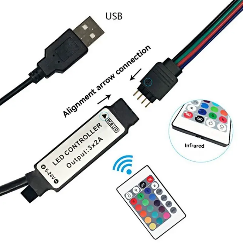 A33T-6X RGB Controller DC5V USB 5V 24 Keys RF Remote Wireless Controller For COB SMD 3528 5050 RGB Tape Lights