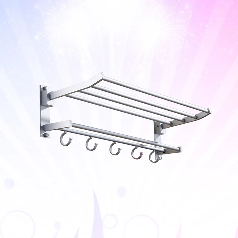 Double-Layer Towel Rack 40Cm Space Aluminum Silver Punch-Free Foldable Waterproof Rust-Resistant Bathroom Kitchen Towel Holder