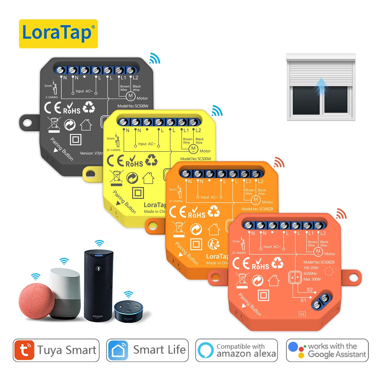 

LoraTap Tuya WiFi ZigBee Curtain Blinds Module Switch Roller Shutter Motor Smart Life App Remote Control by Alexa Google Home