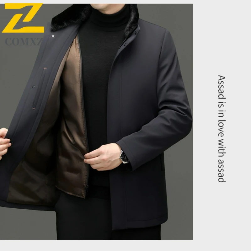 COMXZ Mens Down Jacket New Luxury Stand Collar Commute Office Lightweight Puffer Jacket Detachable Inner Layer Warm Winter Coat